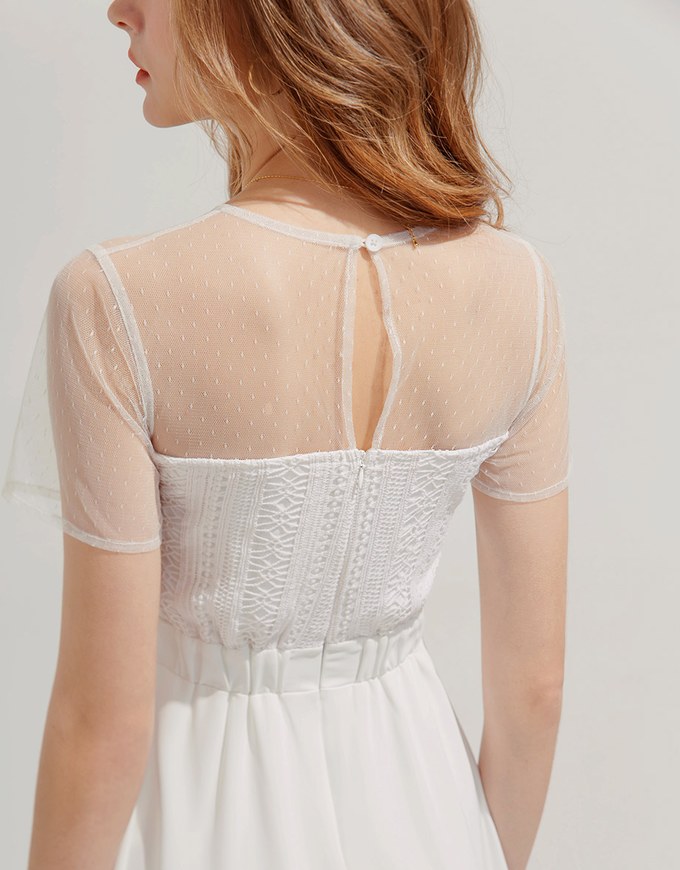 Sheer Stitching Lace Short-Sleeved Dress