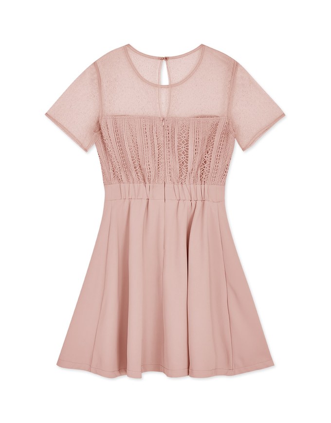 Sheer Stitching Lace Short-Sleeved Dress