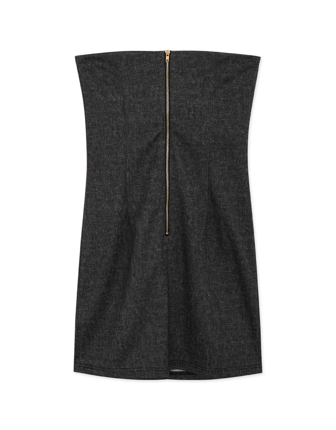 Buttoned Elastic Denim Jeans Mini Dress (With Padding)