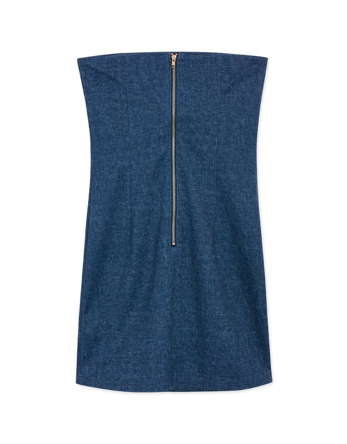 Buttoned Elastic Denim Jeans Mini Dress (With Padding)