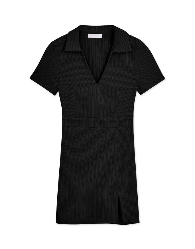 Lapel Deep V Slit Mini Dress