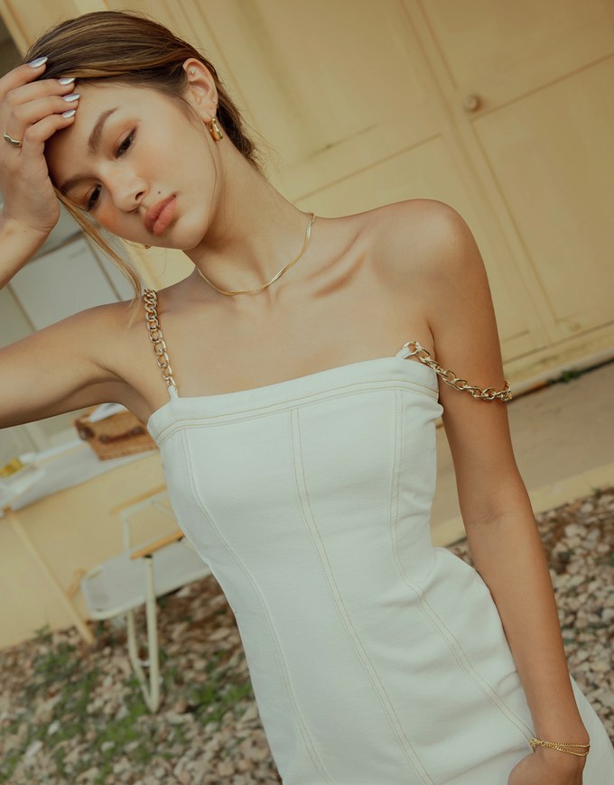 Denim Jeans Gold Chain Mini Dress