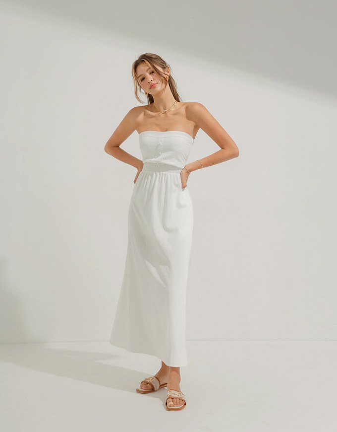 Cinched Waist Slit Maxi Tube Dress