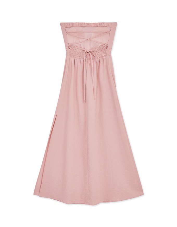 Cinched Waist Slit Maxi Tube Dress