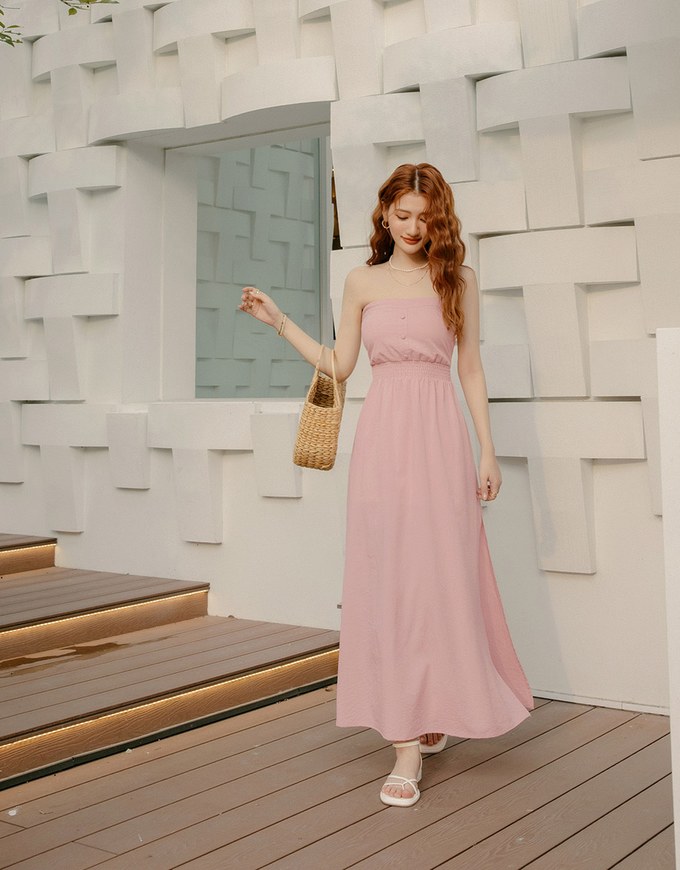 Cinched Waist Slit Maxi Tube Dress