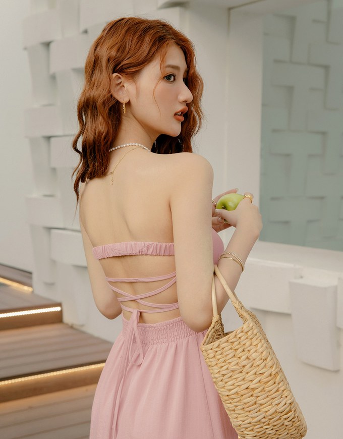 Cinched Waist Slit Maxi Tube Dress