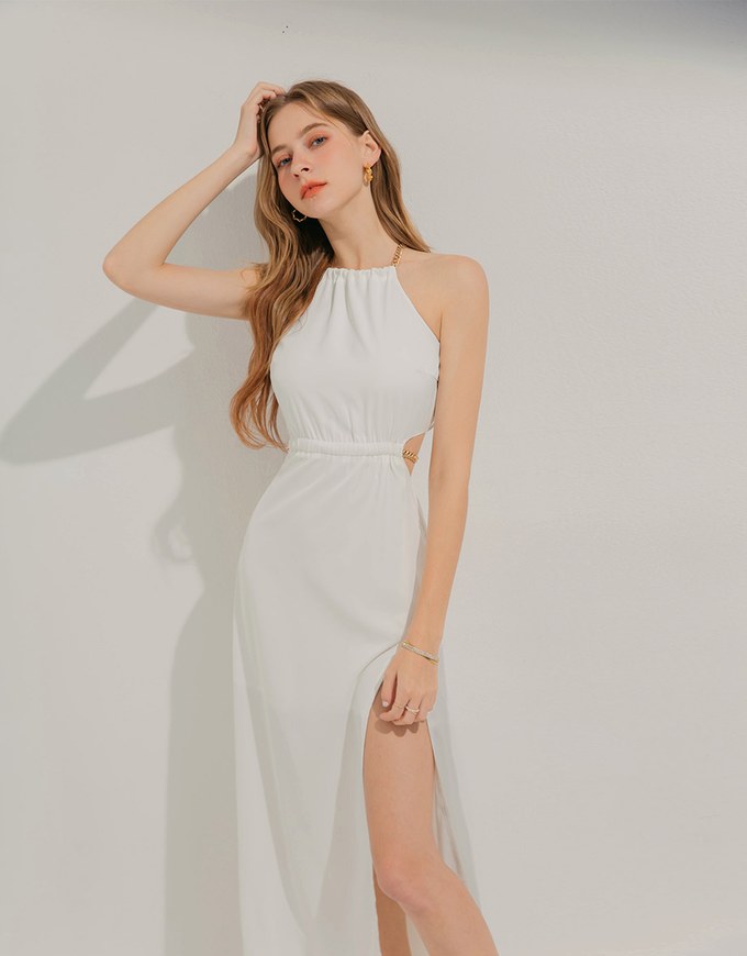 Gold Chain Hollow Slit Long Dress