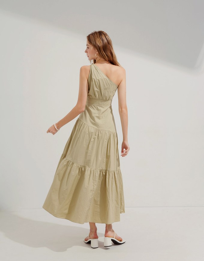 One Shoulder Bra Padded Maxi Long Dress (With Padding)