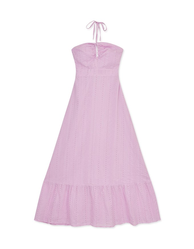 Wood Ring Embroidered Maxi Long Dress (With Padding)
