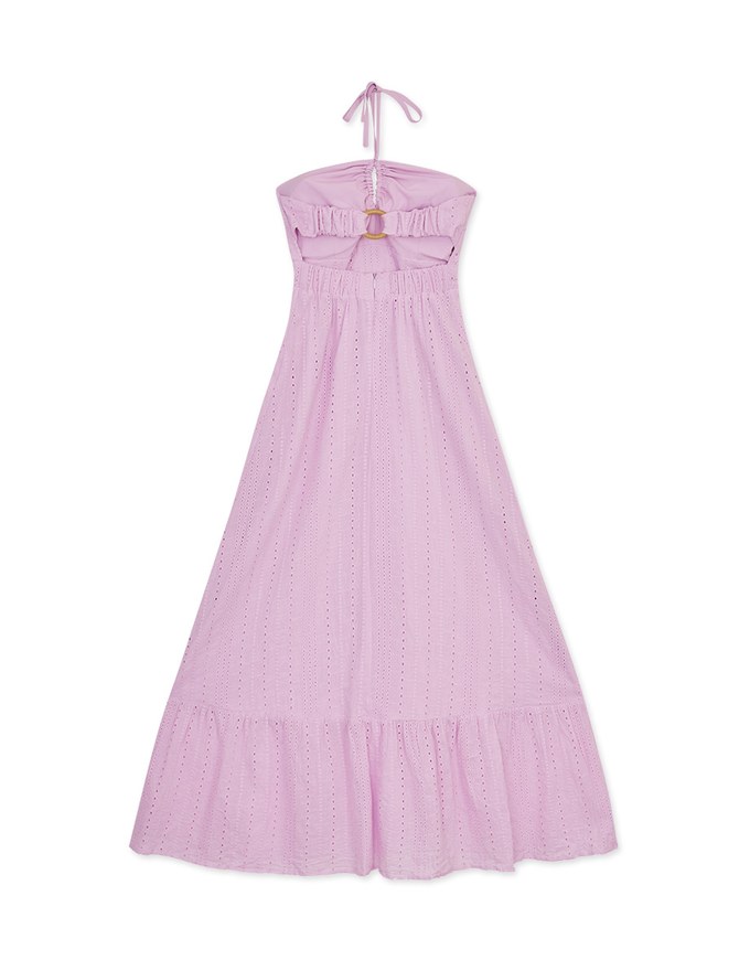 Wood Ring Embroidered Maxi Long Dress (With Padding)