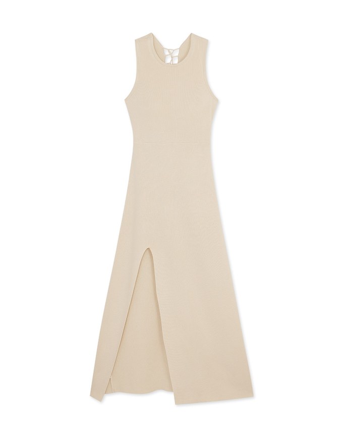 Hollow Tie Knit Maxi Long Dress (With Padding)