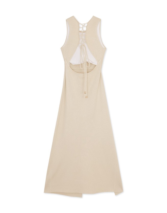 Hollow Tie Knit Maxi Long Dress (With Padding)