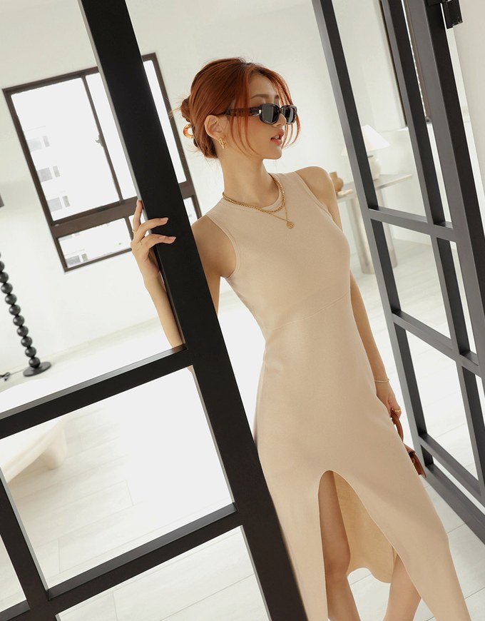 Hollow Tie Knit Maxi Long Dress (With Padding)