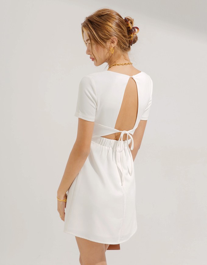 Back Hollow Strap Mini Dress (With Padding)