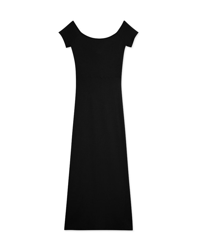Flat Knotted Drawstring Slit Maxi Long Dress (With Padding)