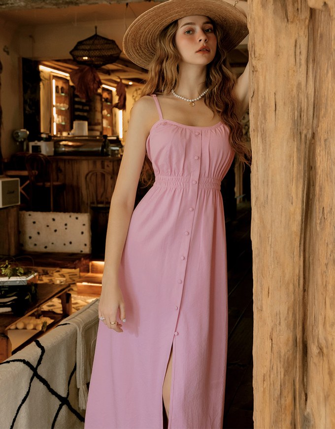 2WAY Thin Strap Button Up Maxi Dress