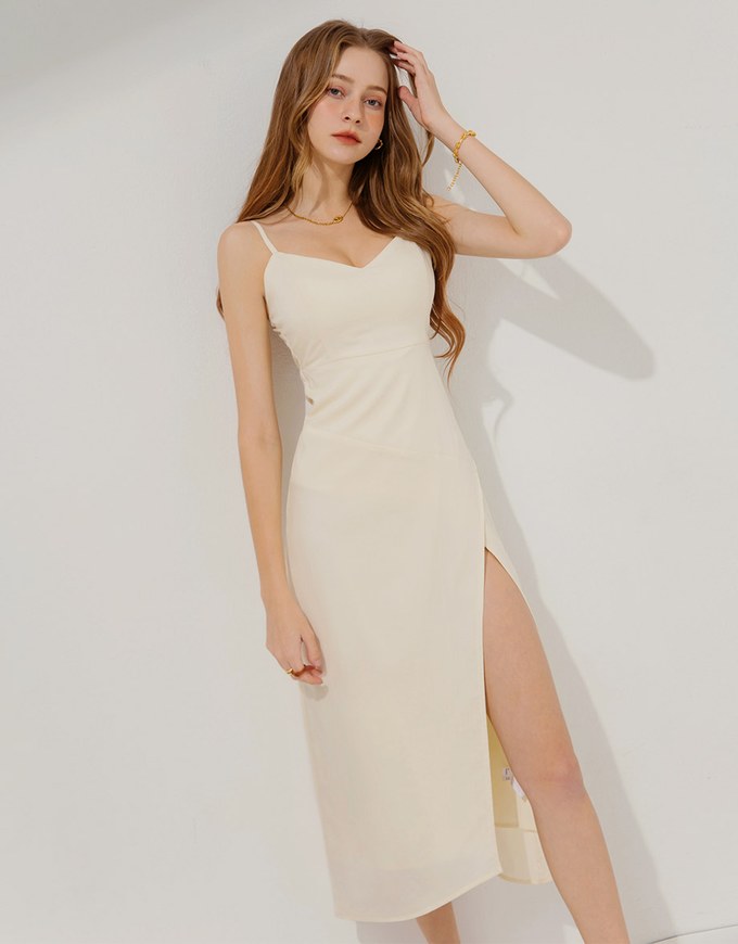 Slit Slim Maxi Long Dress (With Padding)