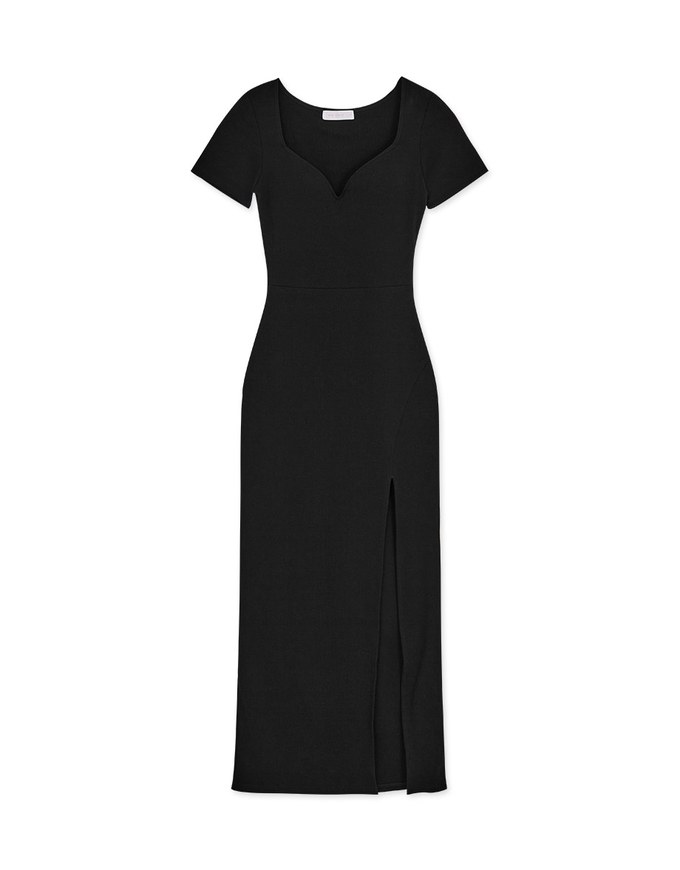 Push-Up Fitted Slit Knit Long Dress