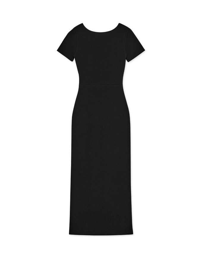 Push-Up Fitted Slit Knit Long Dress