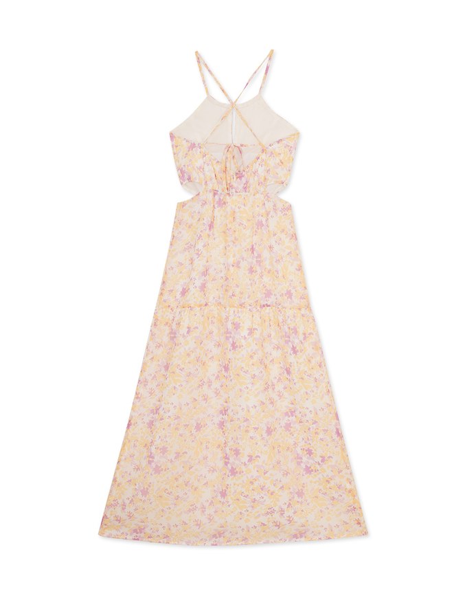 Halter Hollow Floral Bra Padded Maxi Dress (With Padding)