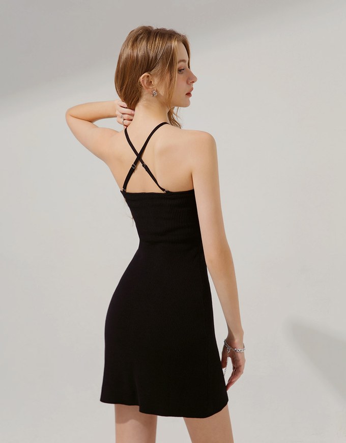 Halter Knit Bodycon Wrap Mini Dress (With Padding)