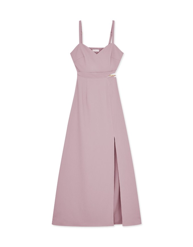 Gold Chain Hollow Slit Maxi Long Dress (With Padding)