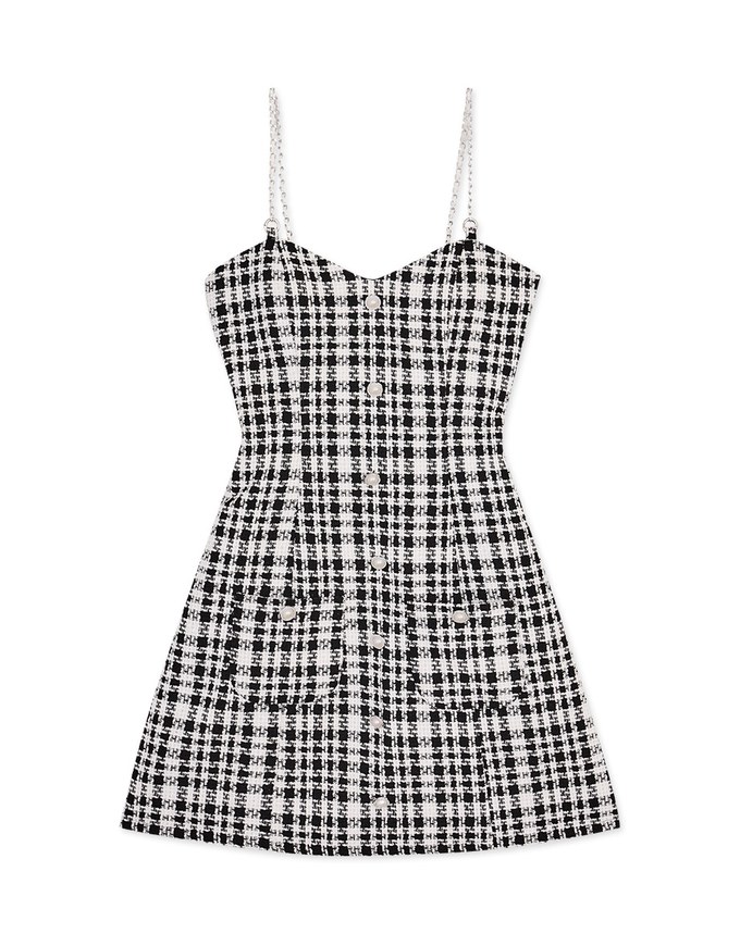 Small Bead Buttons Mini Dress (With Padding)