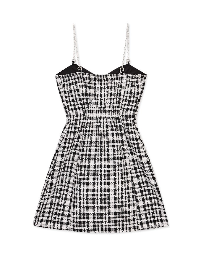 Small Bead Buttons Mini Dress (With Padding)