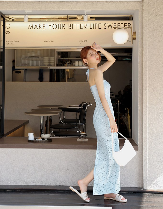 Neck Shell Embellished Bra Padded Maxi Dress (With Padding)