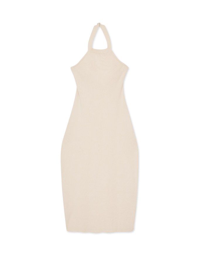 Knit Halter Hollow Slit Long Dress
