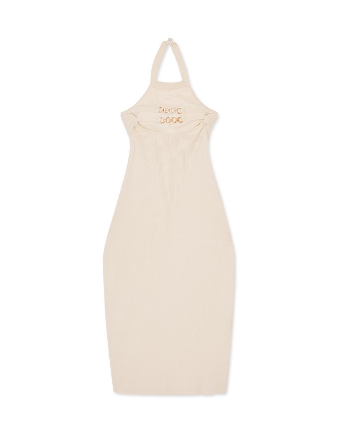 Knit Halter Hollow Slit Long Dress