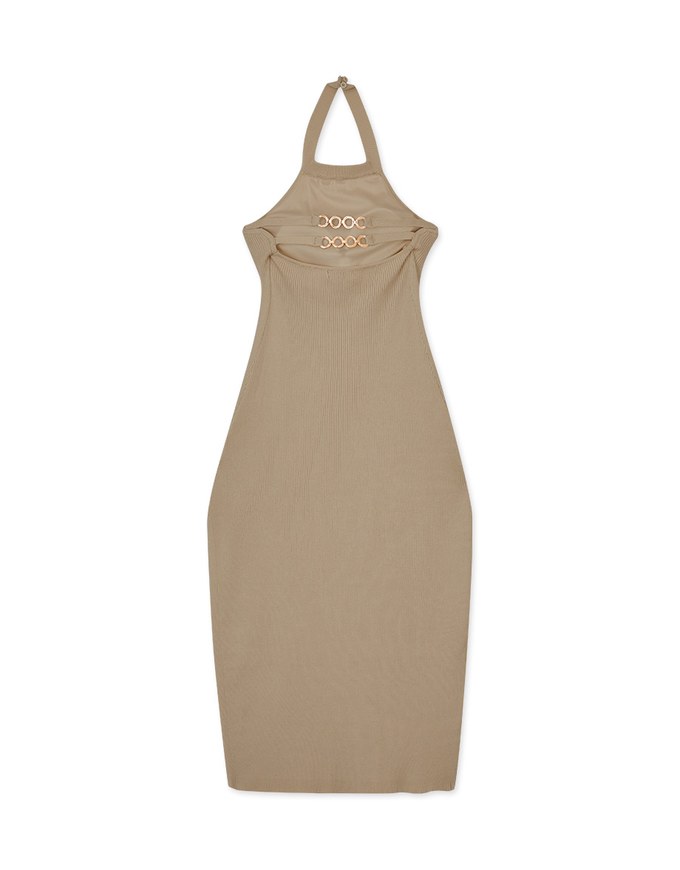 Knit Halter Hollow Slit Long Dress