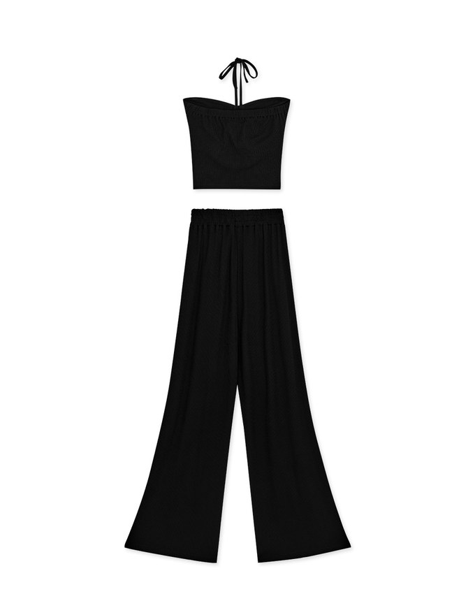 Knit Lace-Up Trousers Set (With Padding)