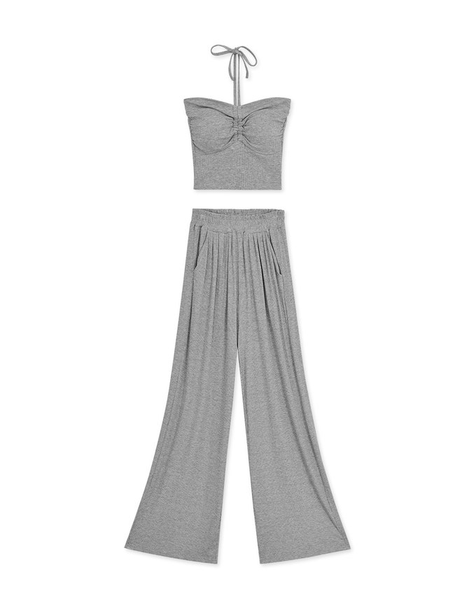 Knit Lace-Up Trousers Set (With Padding)