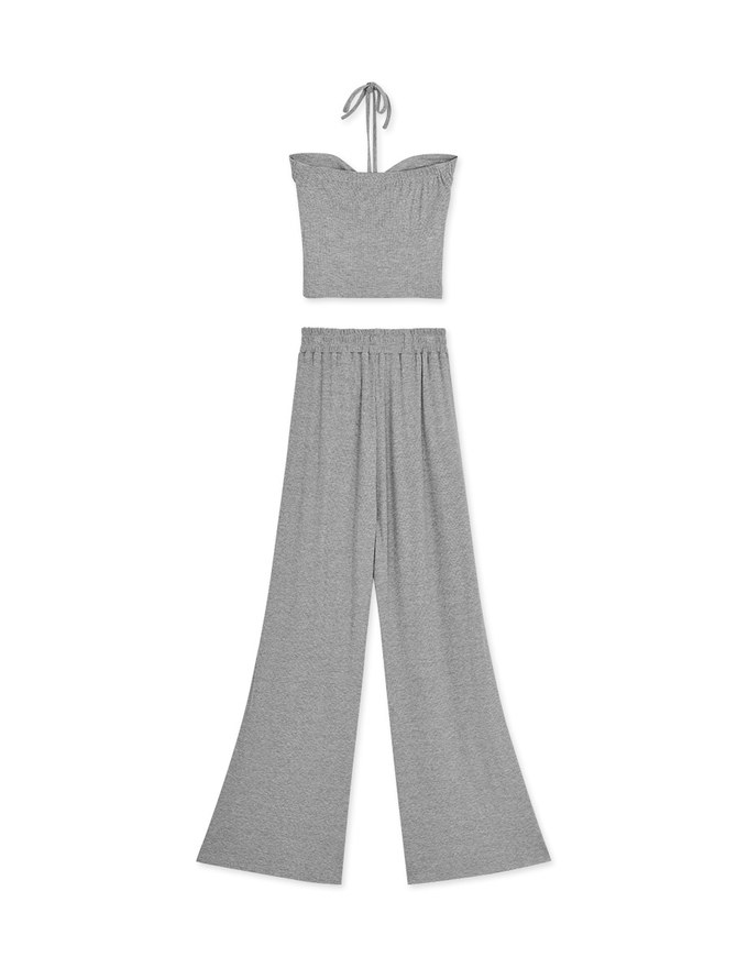 Knit Lace-Up Trousers Set (With Padding)