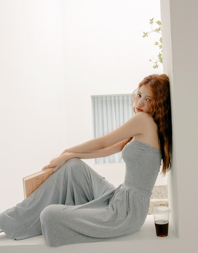 Knit Lace-Up Trousers Set (With Padding)
