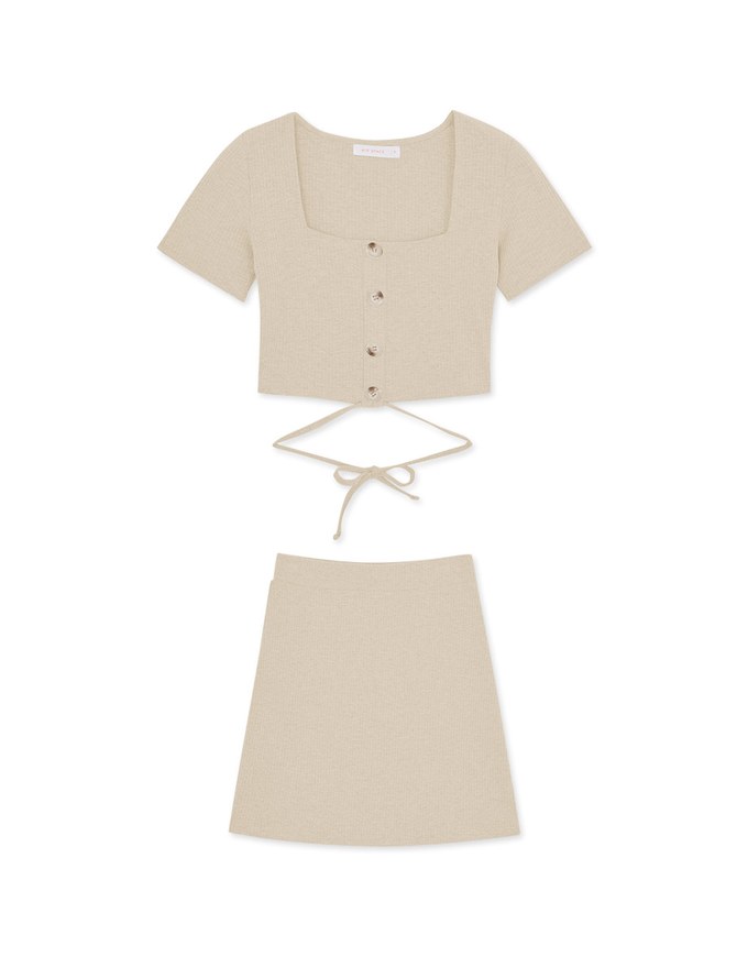 Square Neck Tie Knit Set Wear