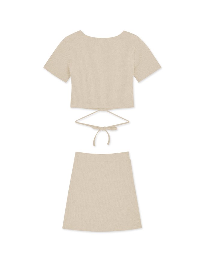 Square Neck Tie Knit Set Wear