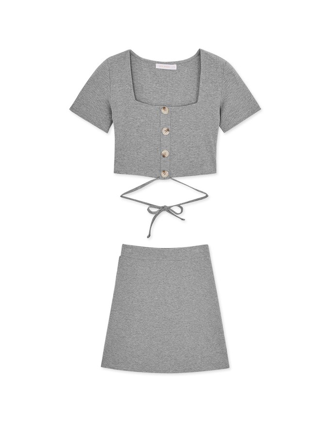 Square Neck Tie Knit Set Wear