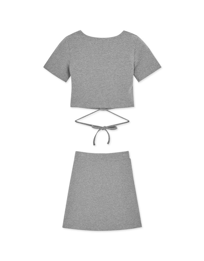Square Neck Tie Knit Set Wear