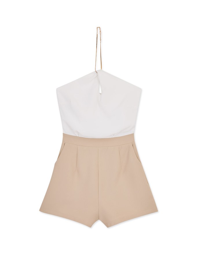 Gold Chain Cut Shoulder Playsuit (With Padding)