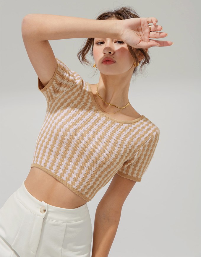 2Way Square Neck Tie Cropped Knit Top