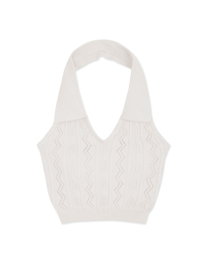 Lapel Knit Fitted Tank Top (With Padding)