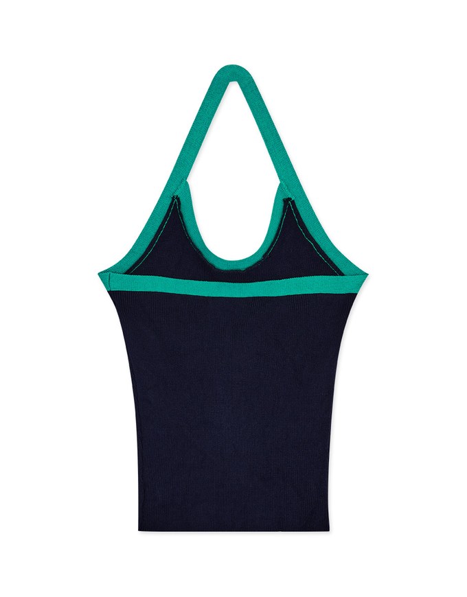Contrast Collar Halter Knit Tank Top