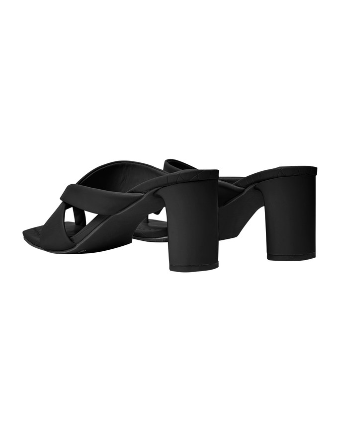 Faux Leather Wide-Embossed Mid-Heel Slides