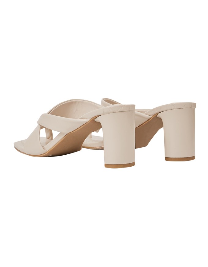 Faux Leather Wide-Embossed Mid-Heel Slides