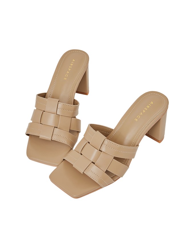 Woven Wide Mid-Heel Sandals