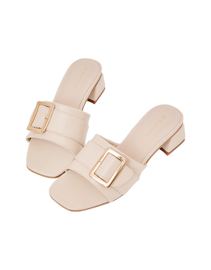 Square Buckle Low Heel Sandals
