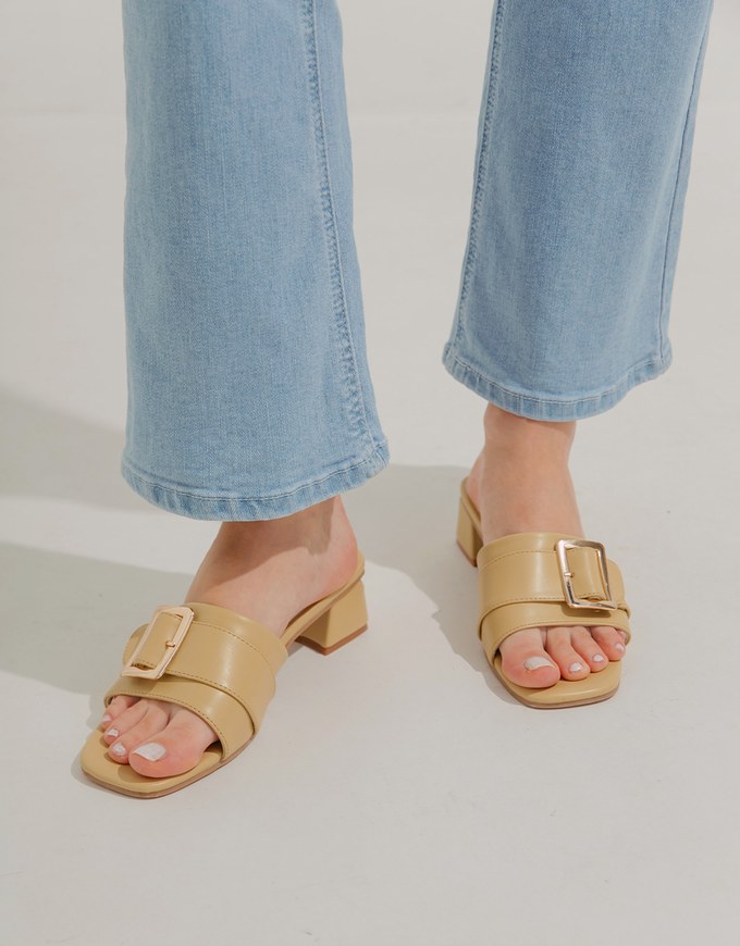 Square Buckle Low Heel Sandals