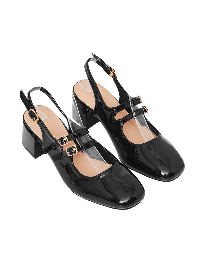 Square Toe Double Buckle Back Heels